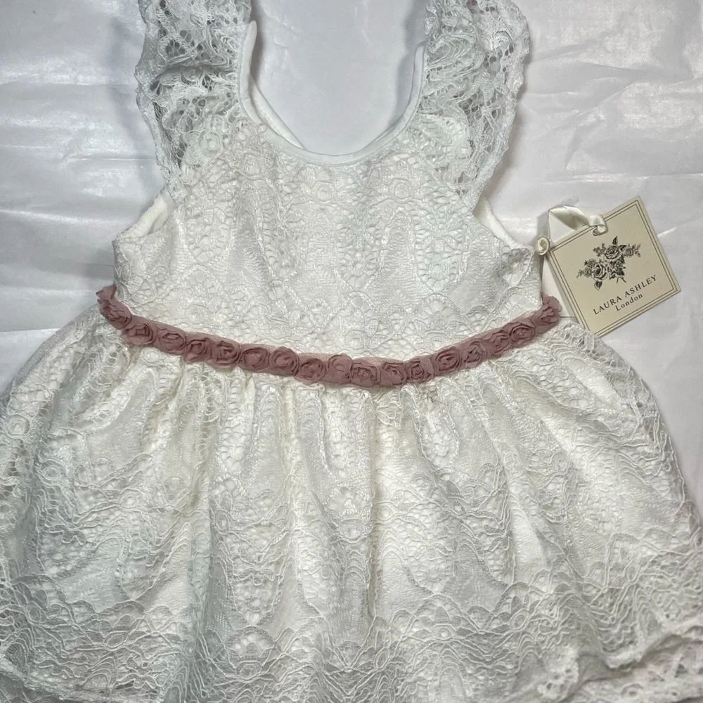 Laura Ashley London Baby Girl's White Floral Lace Ball Gown Dress 12m Easter